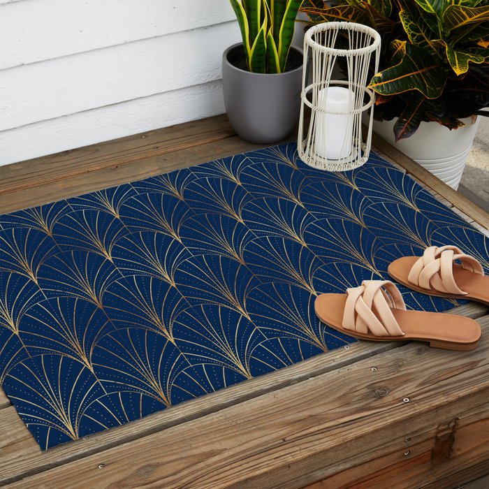 Art Deco Waterfalls // Navy Blue Outdoor Rug Gallery Image 2