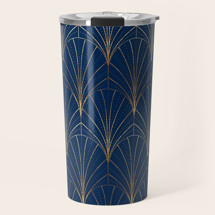Art Deco Waterfalls // Navy Blue Travel Mug Gallery Image 1