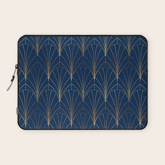 Art Deco Waterfalls // Navy Blue Laptop Sleeve Gallery Image 1