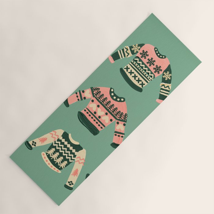 Christmas Sweaters - Vintage Blush Mint Palette Yoga Mat Gallery Image 1