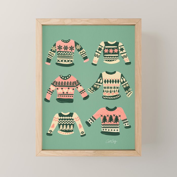Christmas Sweaters - Vintage Blush Mint Palette Mini Art Print Gallery Image 1