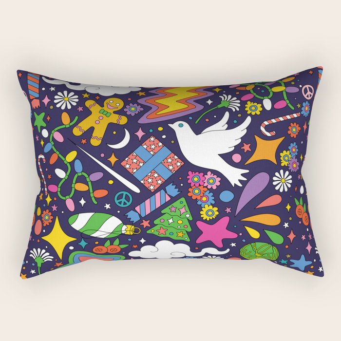 60s 70s psychedelic Modern Christmas Confetti Pattern Rectangular Pillow Gallery Image 2