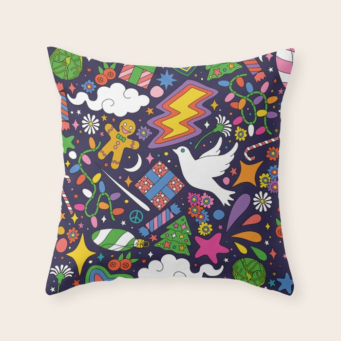 60s 70s psychedelic Modern Christmas Confetti Pattern Throw Pillow Gallery Image 1