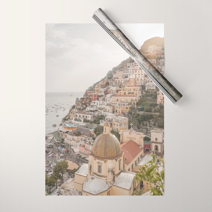 Positano Bliss Photo | Amalfi Coast Mountain Landscape In Pastel Color Art Print | Italy Travel Photography Wrapping Paper Gallery Image 1