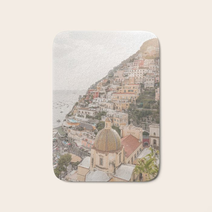 Positano Bliss Photo | Amalfi Coast Mountain Landscape In Pastel Color Art Print | Italy Travel Photography Bath Mat Gallery Image 1
