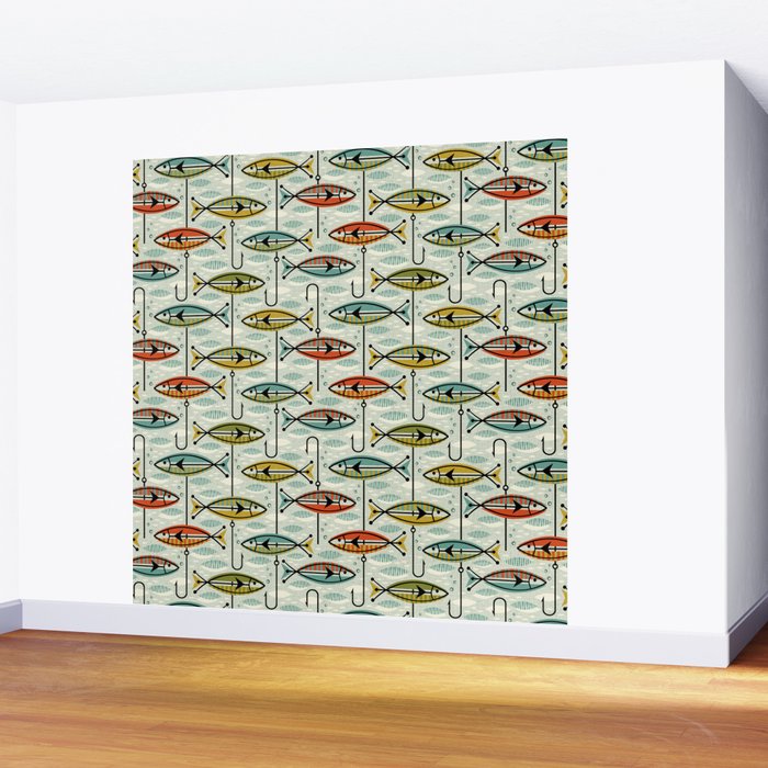 Vintage Color Block Fish Wall Mural Gallery Image 2