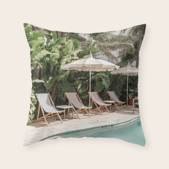 Miami Beach, Florida, Poolside Palm Trees Throw Pillow Gallery Image 6