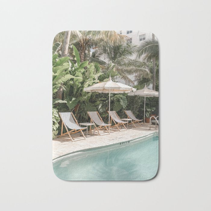 Miami Beach, Florida, Poolside Palm Trees Bath Mat Gallery Image 1