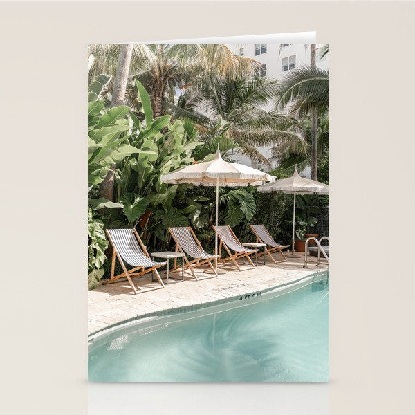 Miami Beach, Florida, Poolside Palm Trees Stationery Card Gallery Image 2