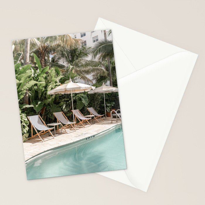 Miami Beach, Florida, Poolside Palm Trees Stationery Card Gallery Image 2