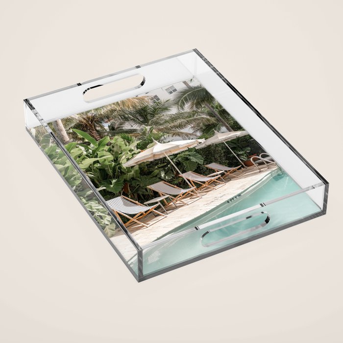 Miami Beach, Florida, Poolside Palm Trees Acrylic Tray Gallery Image 1