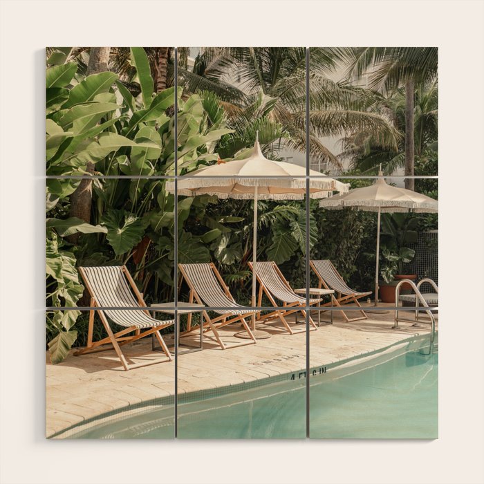 Miami Beach, Florida, Poolside Palm Trees Wood Wall Art Gallery Image 1