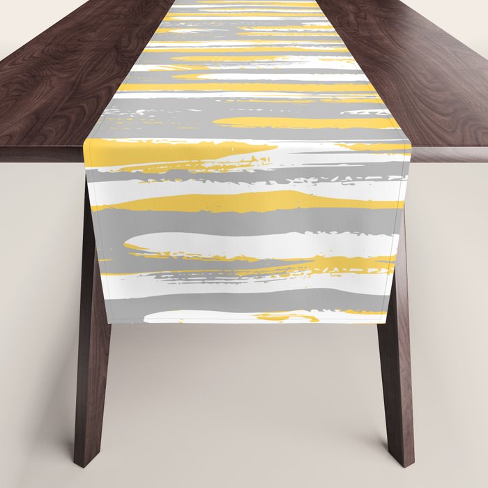 Colorful Stripes, Abstract Art, Yellow and Gray Table Runner Gallery Image 1