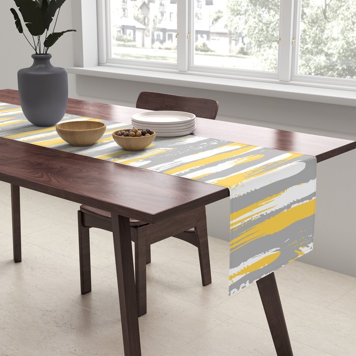 Colorful Stripes, Abstract Art, Yellow and Gray Table Runner Gallery Image 2