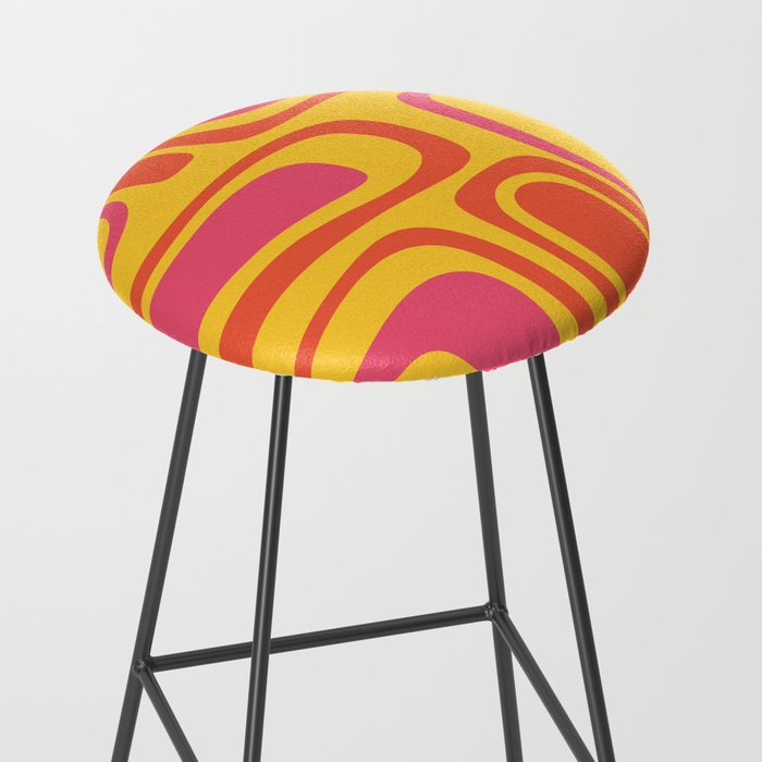Palm Springs Mid Century Modern Abstract Pattern in Retro Bright Yellow, Hot Pink, and Orange-Red Stool Gallery Image 2