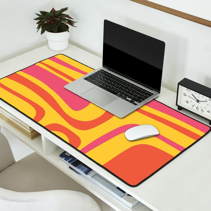 Palm Springs Mid Century Modern Abstract Pattern in Retro Bright Yellow, Hot Pink, and Orange-Red Desk Mat Gallery Image 2