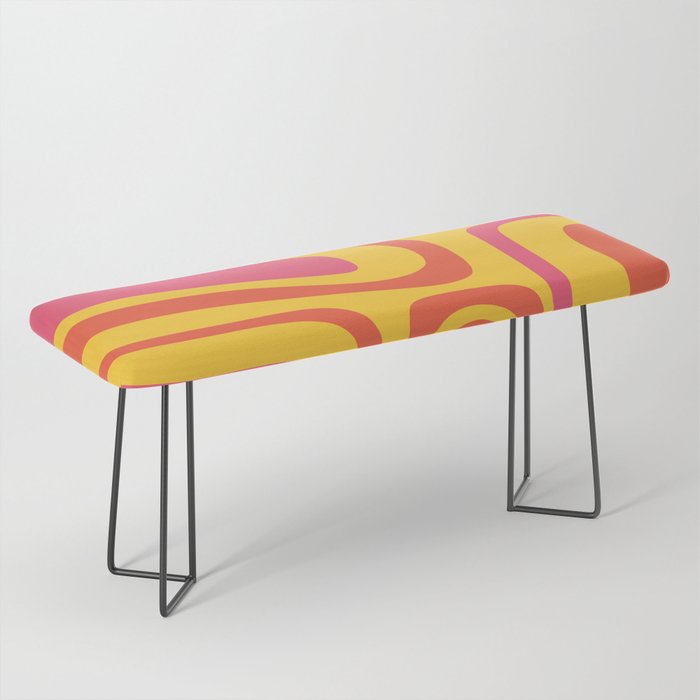 Palm Springs Mid Century Modern Abstract Pattern in Retro Bright Yellow, Hot Pink, and Orange-Red Bench Gallery Image 1