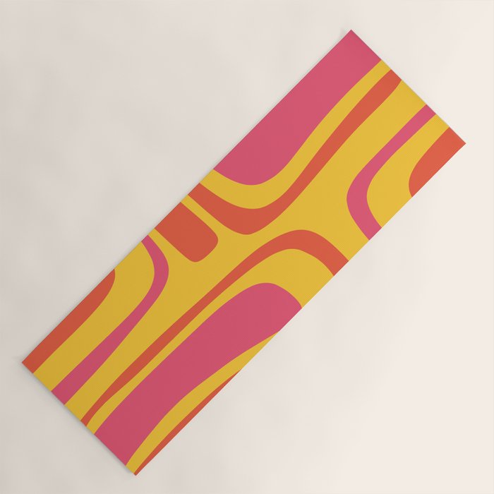 Palm Springs Mid Century Modern Abstract Pattern in Retro Bright Yellow, Hot Pink, and Orange-Red Yoga Mat Gallery Image 1