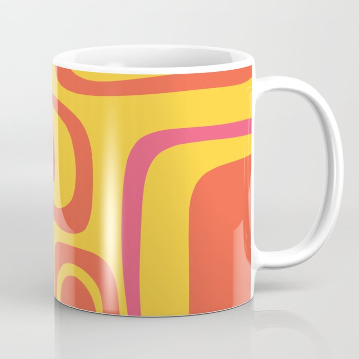 Palm Springs Mid Century Modern Abstract Pattern in Retro Bright Yellow, Hot Pink, and Orange-Red Coffee Mug Gallery Image 1