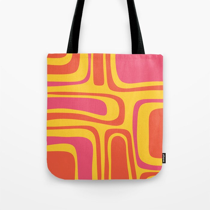 Palm Springs Mid Century Modern Abstract Pattern in Retro Bright Yellow, Hot Pink, and Orange-Red Tote Bag Gallery Image 1