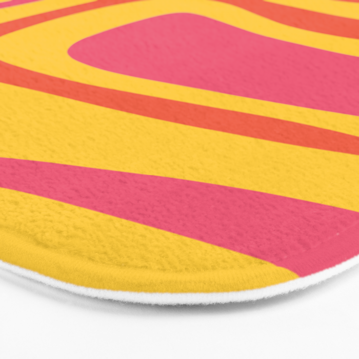 Palm Springs Mid Century Modern Abstract Pattern in Retro Bright Yellow, Hot Pink, and Orange-Red Bath Mat Gallery Image 3