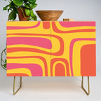 Palm Springs Mid Century Modern Abstract Pattern in Retro Bright Yellow, Hot Pink, and Orange-Red Credenza Gallery Image 1