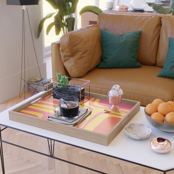 Palm Springs Mid Century Modern Abstract Pattern in Retro Bright Yellow, Hot Pink, and Orange-Red Serving Tray Gallery Image 2