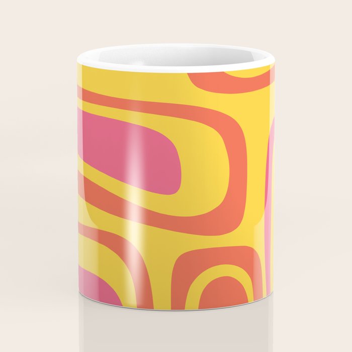 Palm Springs Mid Century Modern Abstract Pattern in Retro Bright Yellow, Hot Pink, and Orange-Red Coffee Mug Gallery Image 4