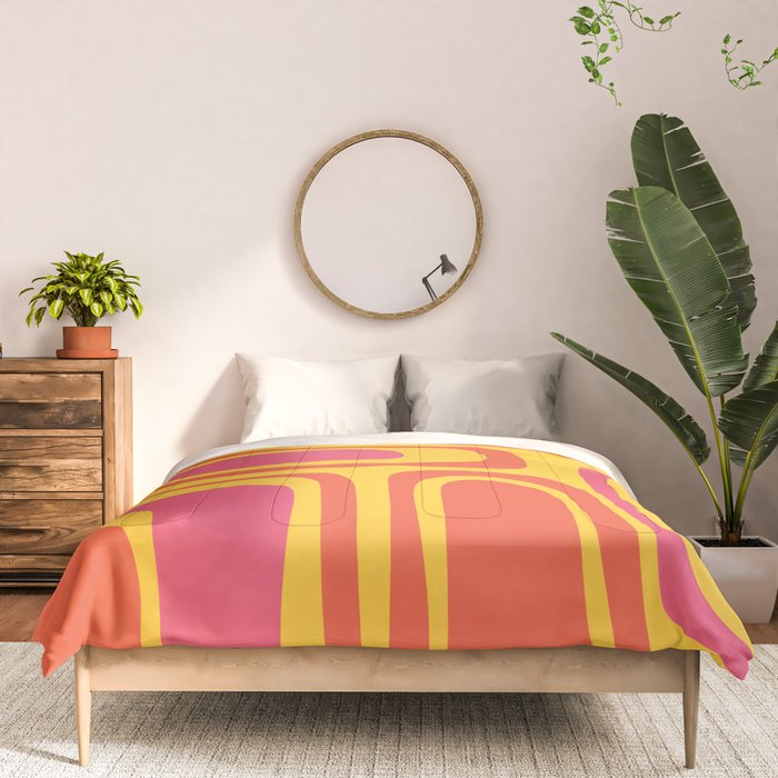 Palm Springs Mid Century Modern Abstract Pattern in Retro Bright Yellow, Hot Pink, and Orange-Red Comforter Gallery Image 3