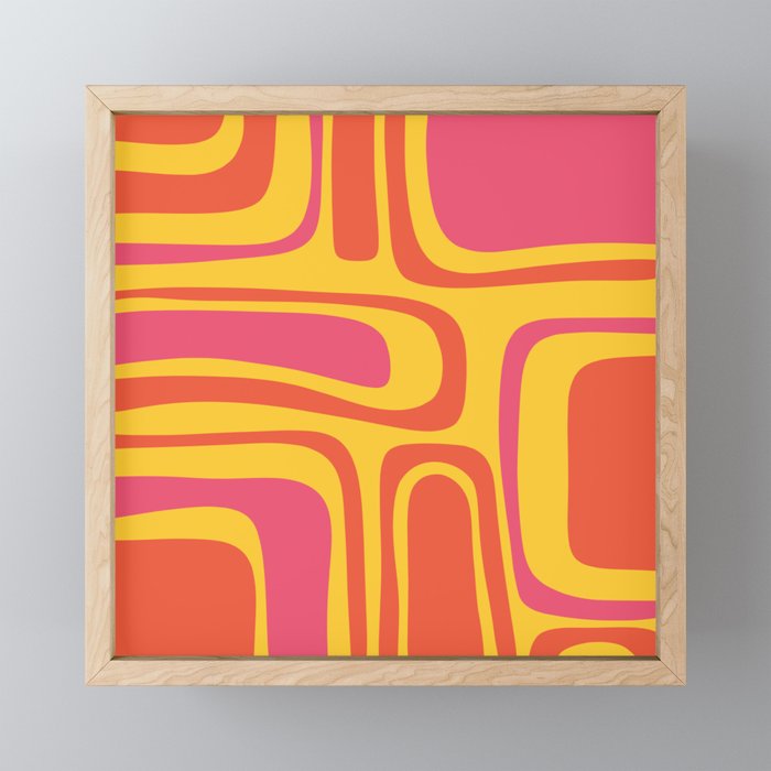 Palm Springs Mid Century Modern Abstract Pattern in Retro Bright Yellow, Hot Pink, and Orange-Red Mini Art Print Gallery Image 1