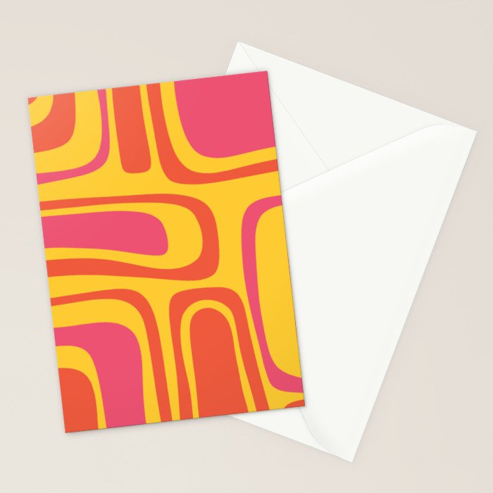 Palm Springs Mid Century Modern Abstract Pattern in Retro Bright Yellow, Hot Pink, and Orange-Red Stationery Card Gallery Image 2