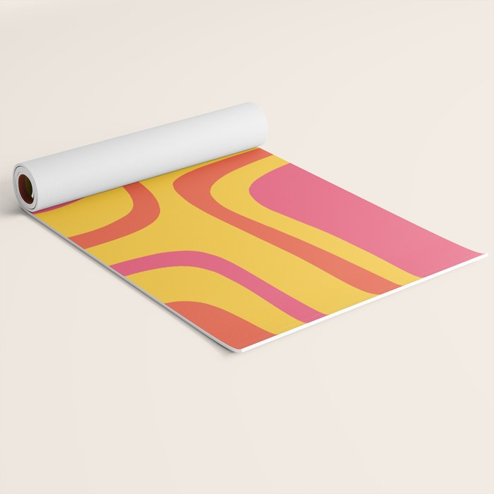 Palm Springs Mid Century Modern Abstract Pattern in Retro Bright Yellow, Hot Pink, and Orange-Red Yoga Mat Gallery Image 2