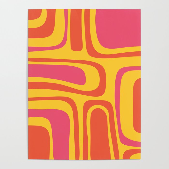 Palm Springs Mid Century Modern Abstract Pattern in Retro Bright Yellow, Hot Pink, and Orange-Red Poster Gallery Image 1