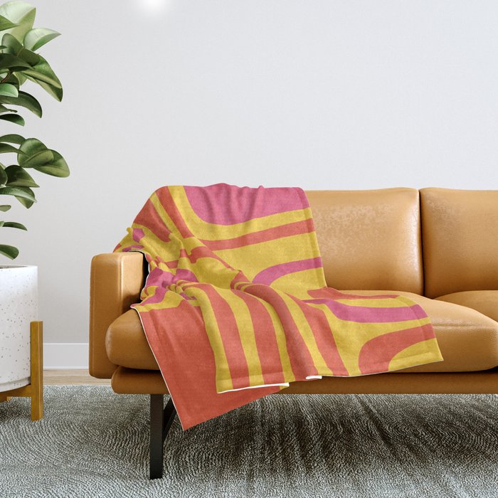Palm Springs Mid Century Modern Abstract Pattern in Retro Bright Yellow, Hot Pink, and Orange-Red Throw Blanket Gallery Image 1
