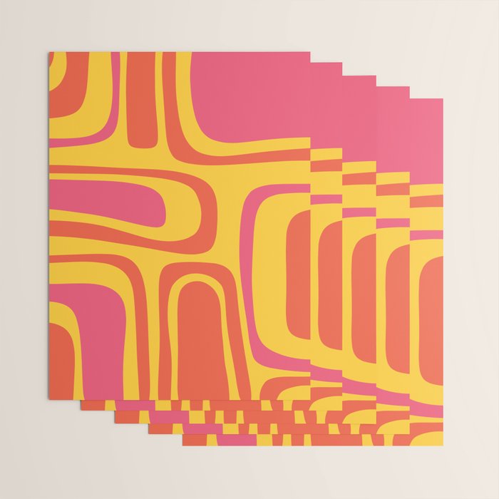 Palm Springs Mid Century Modern Abstract Pattern in Retro Bright Yellow, Hot Pink, and Orange-Red Wrapping Paper Gallery Image 3