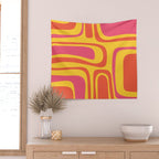 Palm Springs Mid Century Modern Abstract Pattern in Retro Bright Yellow, Hot Pink, and Orange-Red Wall Tapestry Gallery Image 2