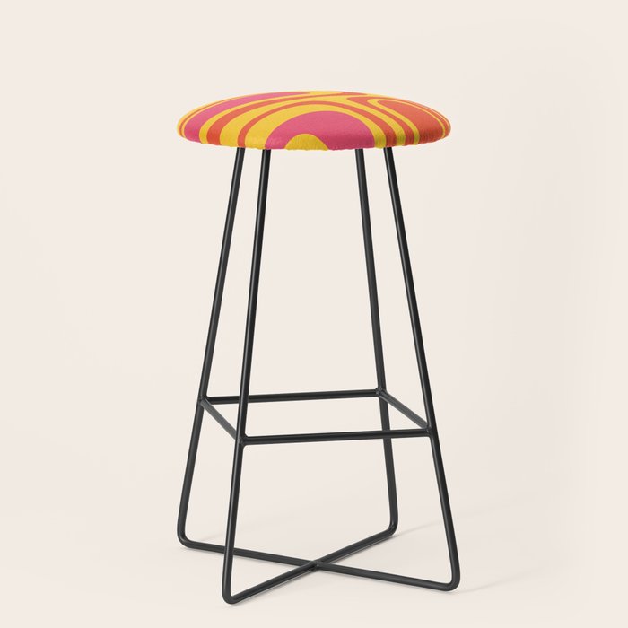 Palm Springs Mid Century Modern Abstract Pattern in Retro Bright Yellow, Hot Pink, and Orange-Red Stool Gallery Image 1