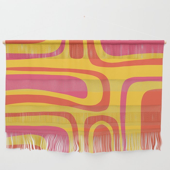 Palm Springs Mid Century Modern Abstract Pattern in Retro Bright Yellow, Hot Pink, and Orange-Red Wall Hanging Gallery Image 1