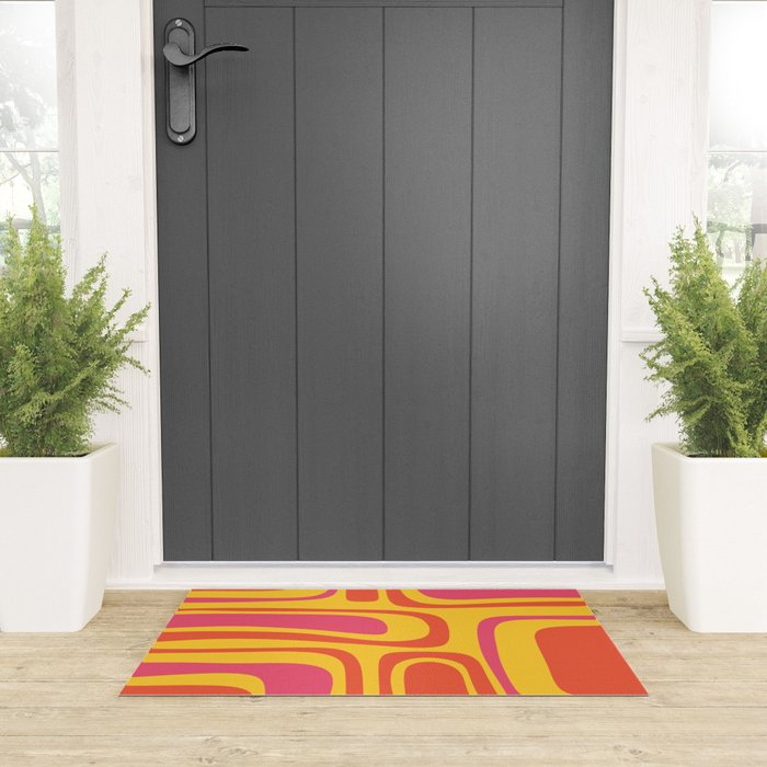 Palm Springs Mid Century Modern Abstract Pattern in Retro Bright Yellow, Hot Pink, and Orange-Red Welcome Mat Gallery Image 3