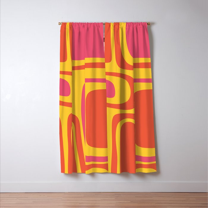 Palm Springs Mid Century Modern Abstract Pattern in Retro Bright Yellow, Hot Pink, and Orange-Red Window Curtain Gallery Image 3