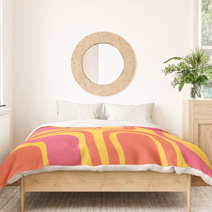 Palm Springs Mid Century Modern Abstract Pattern in Retro Bright Yellow, Hot Pink, and Orange-Red Duvet Cover Gallery Image 3