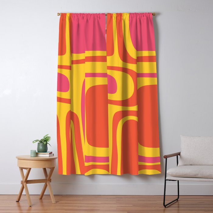 Palm Springs Mid Century Modern Abstract Pattern in Retro Bright Yellow, Hot Pink, and Orange-Red Window Curtain Gallery Image 5