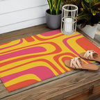 Palm Springs Mid Century Modern Abstract Pattern in Retro Bright Yellow, Hot Pink, and Orange-Red Outdoor Rug Gallery Image 2