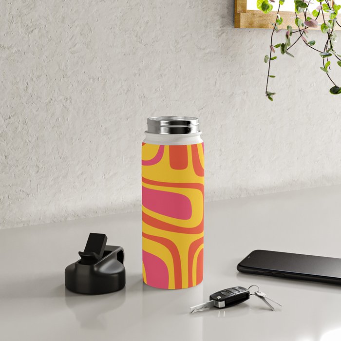 Palm Springs Mid Century Modern Abstract Pattern in Retro Bright Yellow, Hot Pink, and Orange-Red Water Bottle Gallery Image 4