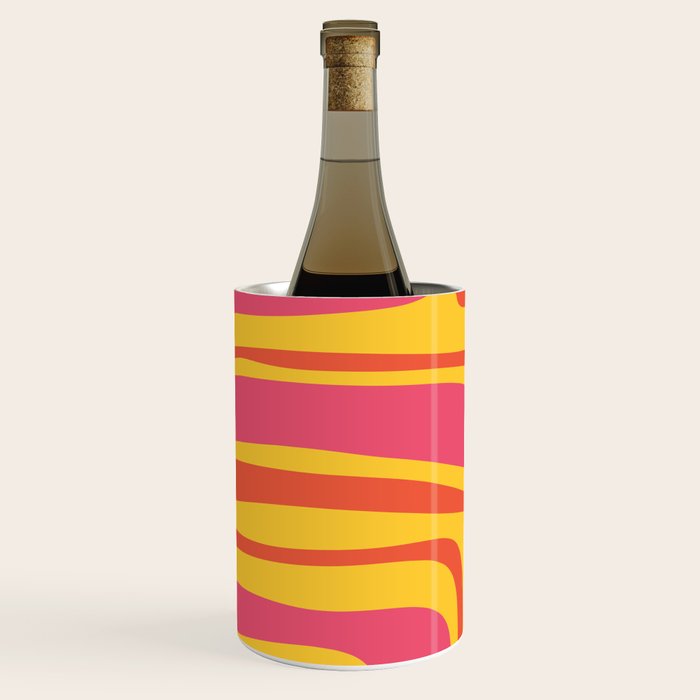 Palm Springs Mid Century Modern Abstract Pattern in Retro Bright Yellow, Hot Pink, and Orange-Red Wine Chiller Gallery Image 2