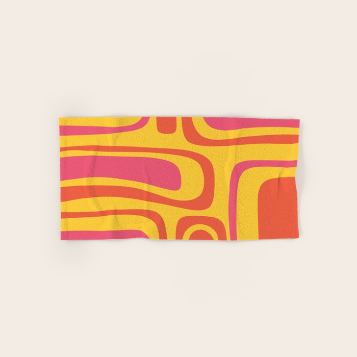 Palm Springs Mid Century Modern Abstract Pattern in Retro Bright Yellow, Hot Pink, and Orange-Red Bath Towel Gallery Image 1