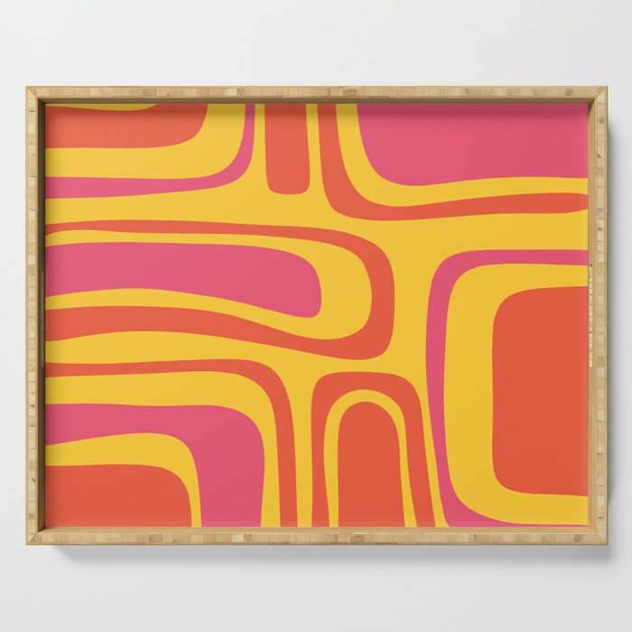 Palm Springs Mid Century Modern Abstract Pattern in Retro Bright Yellow, Hot Pink, and Orange-Red Serving Tray Gallery Image 1