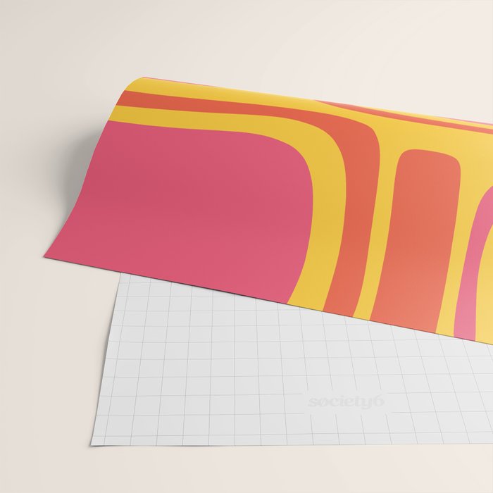 Palm Springs Mid Century Modern Abstract Pattern in Retro Bright Yellow, Hot Pink, and Orange-Red Wrapping Paper Gallery Image 2