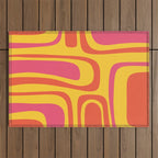 Palm Springs Mid Century Modern Abstract Pattern in Retro Bright Yellow, Hot Pink, and Orange-Red Outdoor Rug Gallery Image 1