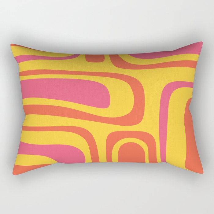 Palm Springs Mid Century Modern Abstract Pattern in Retro Bright Yellow, Hot Pink, and Orange-Red Rectangular Pillow Gallery Image 2